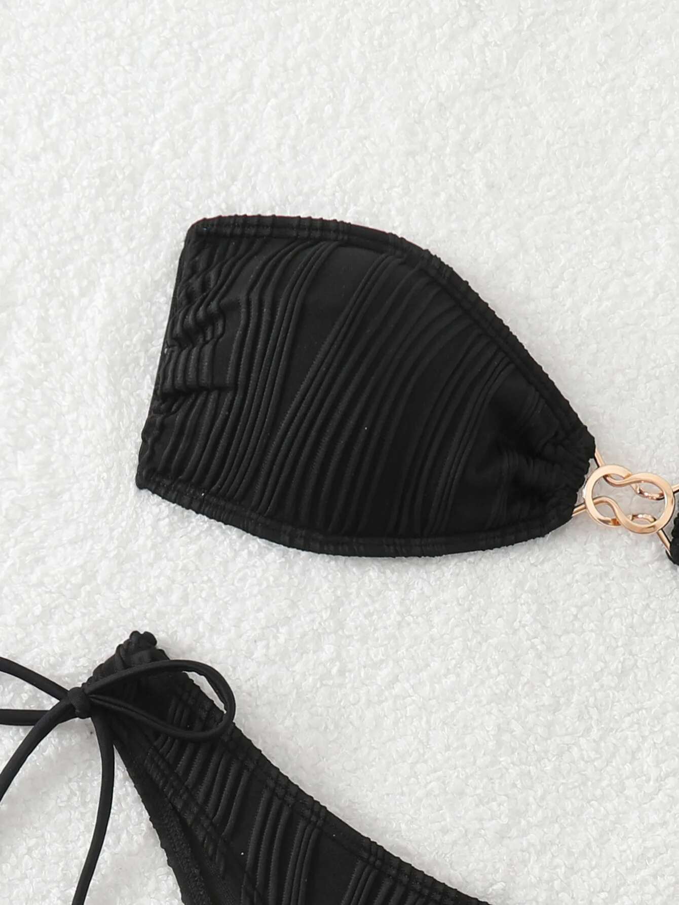 Dongdumaoyi Sexy Bandeau Bikini Women Metal Ring Ornament Push Up Swimsuit Brazilian Beach Bathing Suit Drawstring Side Thong Swimwear