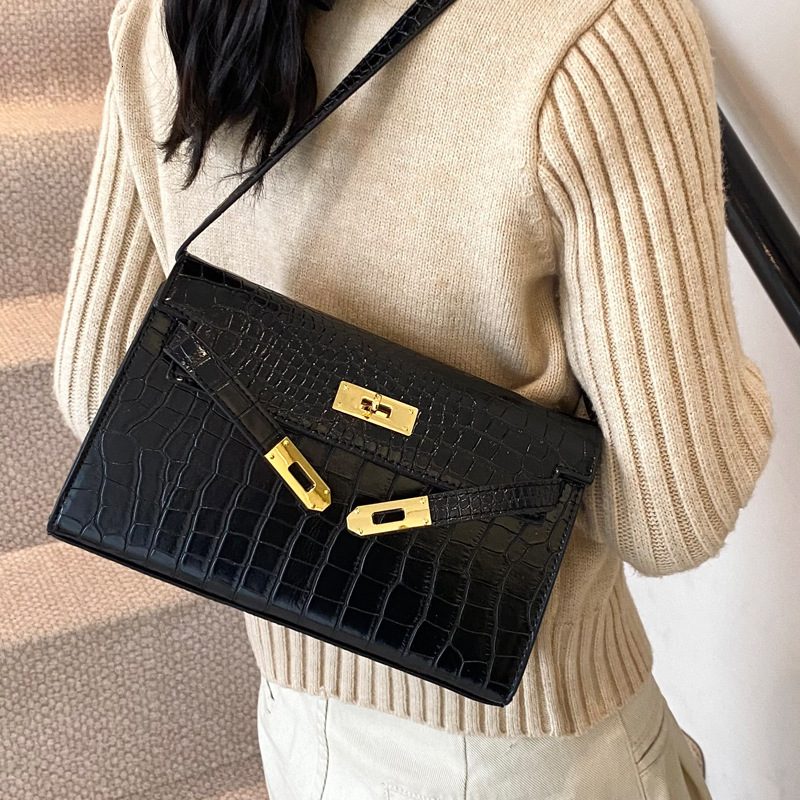 2025S Designer Women S Bag New Crocodile Pattern Single Shoulder Women S Casual Small Square Simple And Stylish Crossbody Bag Hand Held Kelly Bag