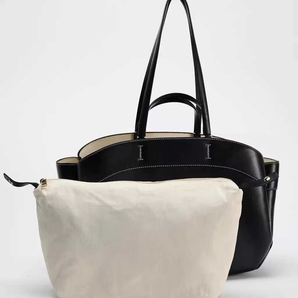 Canvas Splicing PU Tote Bags For Women Luxury Designer Handbag Purse 2024 New Fashion Large Capacity Commuting Shopping ShoulderW251107