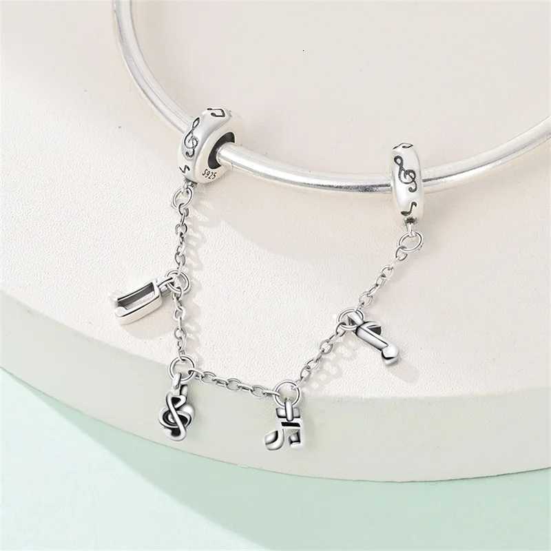 Music Musical Notes Chain 925 Sterling Silver Earphone Tape Dangle Charms Beads Pendant Fit Bracelet Necklace DIY Jewelry GiftXJ251107