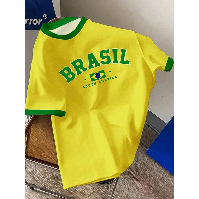 Casual Minimalist Brazilian Graphic Comparison Decoration Round Neck Short Sleeve Loose Oversized Tshirt Womens Summer Top 250407