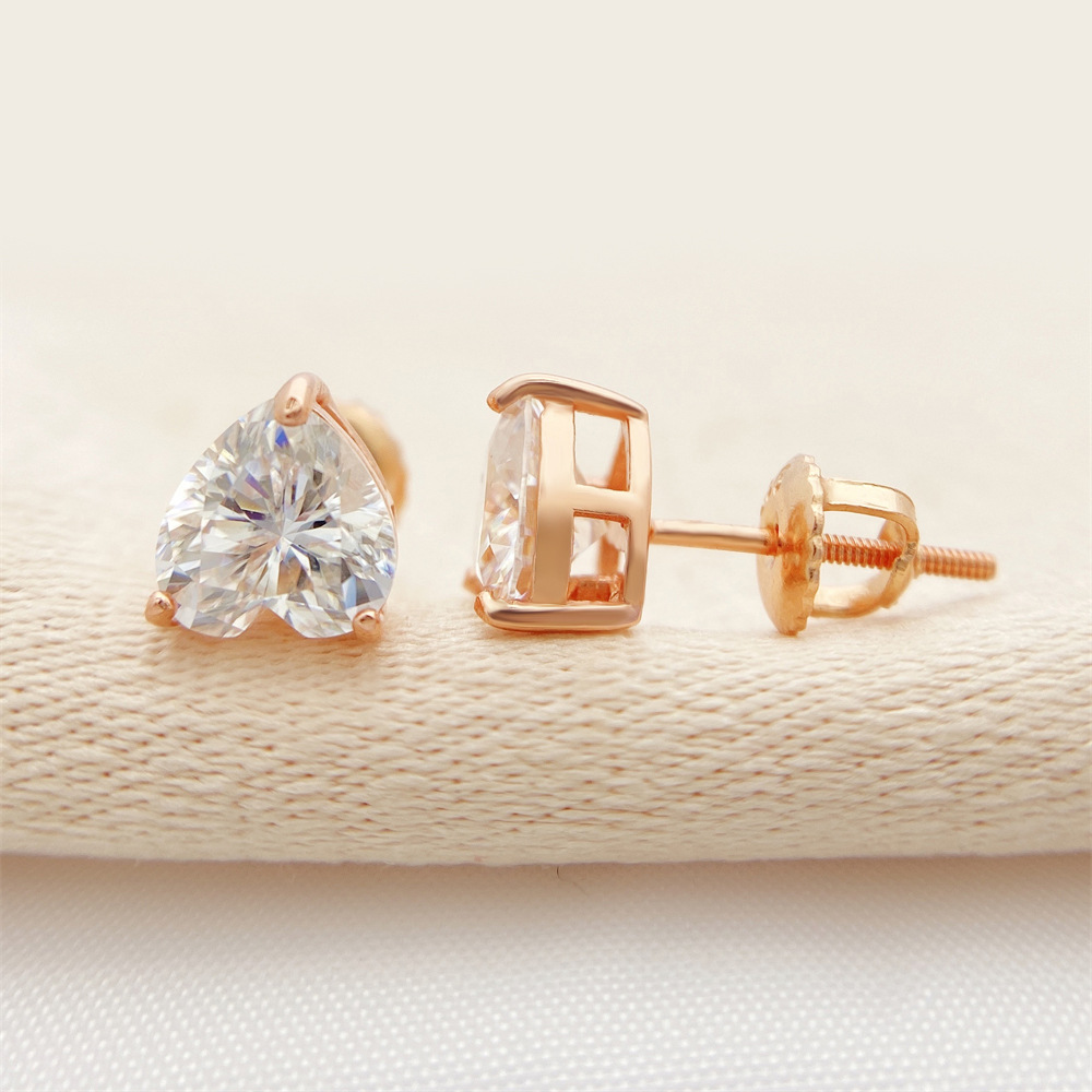 heart shaped cutting moissanite earrings designer for women solid 925 sterling silver stud earrings gold plated mens earring designer jewelry valentin