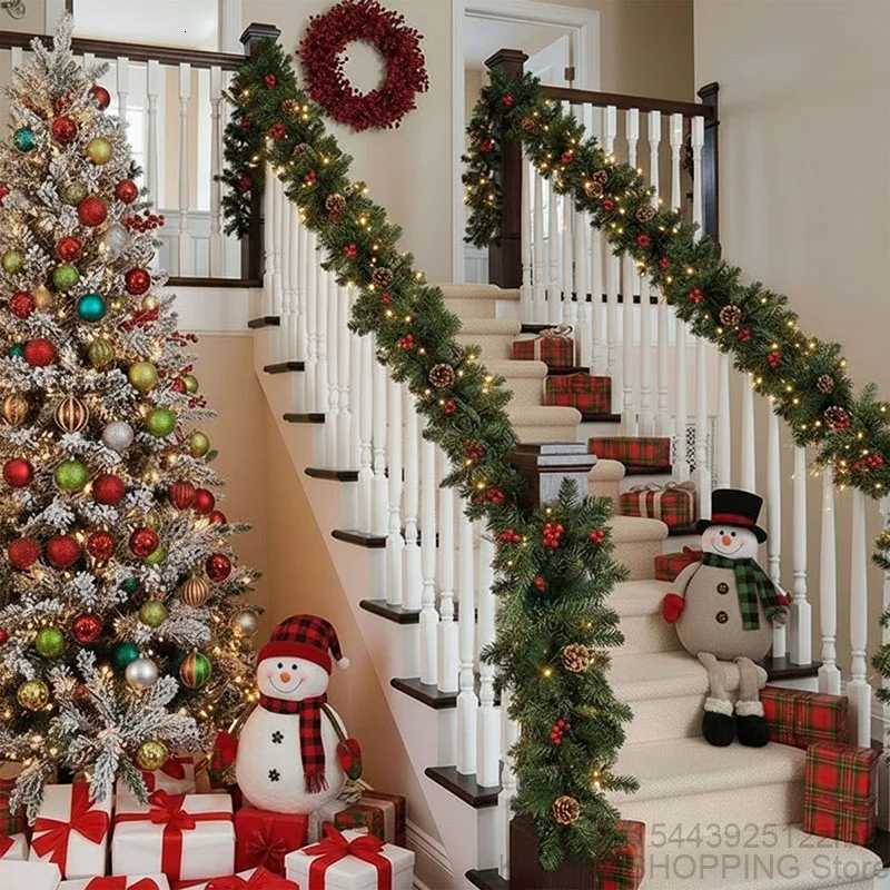 Christmas 27M Christmas Garland Glow Wreath with Pinecones Red Berries Artificial Christmas Garland Winter Holiday Christmas Decoration Y251106