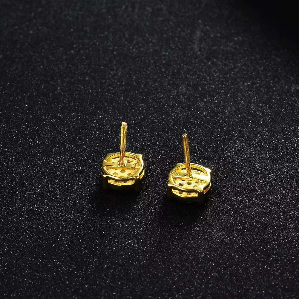 Wholesale Hip Hop Jewelry Ice Out Cubic Zirconia Diamond 925 Sterling Silver Gold Plated Stud Earring for Men