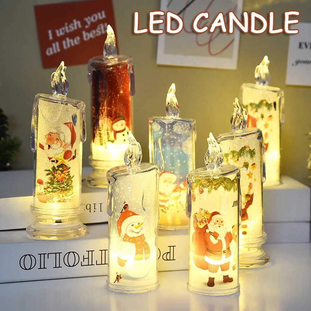 4PCS Christmas LED Candles Flameless Flickering Electronic Tea LightsSanta Claus Projection Night Light for Holiday Home Decor W251107