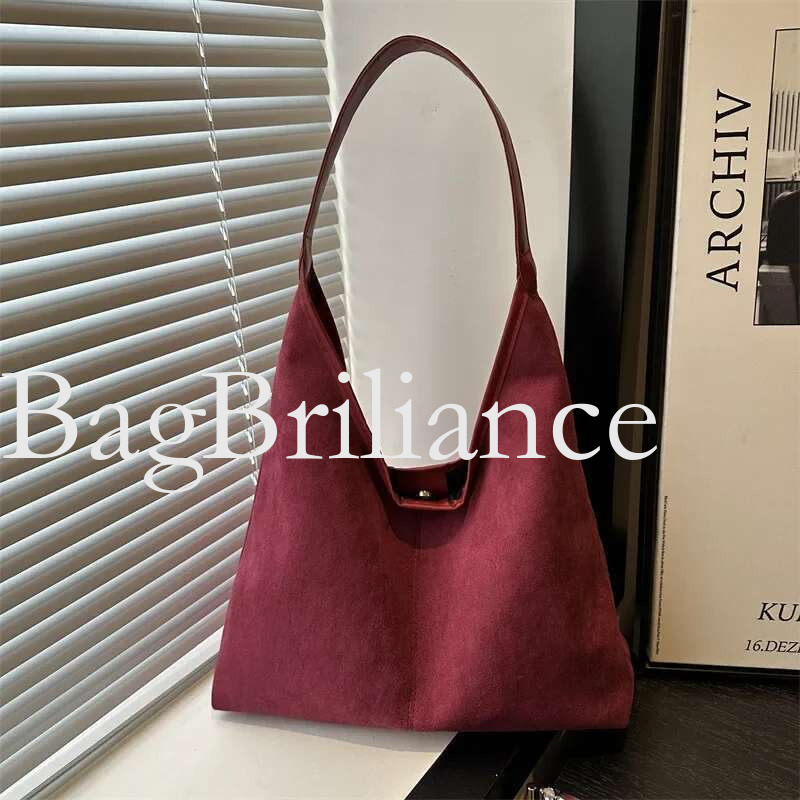Vintage Faux Suede Tote Bags for Women Large Capacity Shoulder Ladies Underarm Bag Casual Simple Commuter Female Handbags