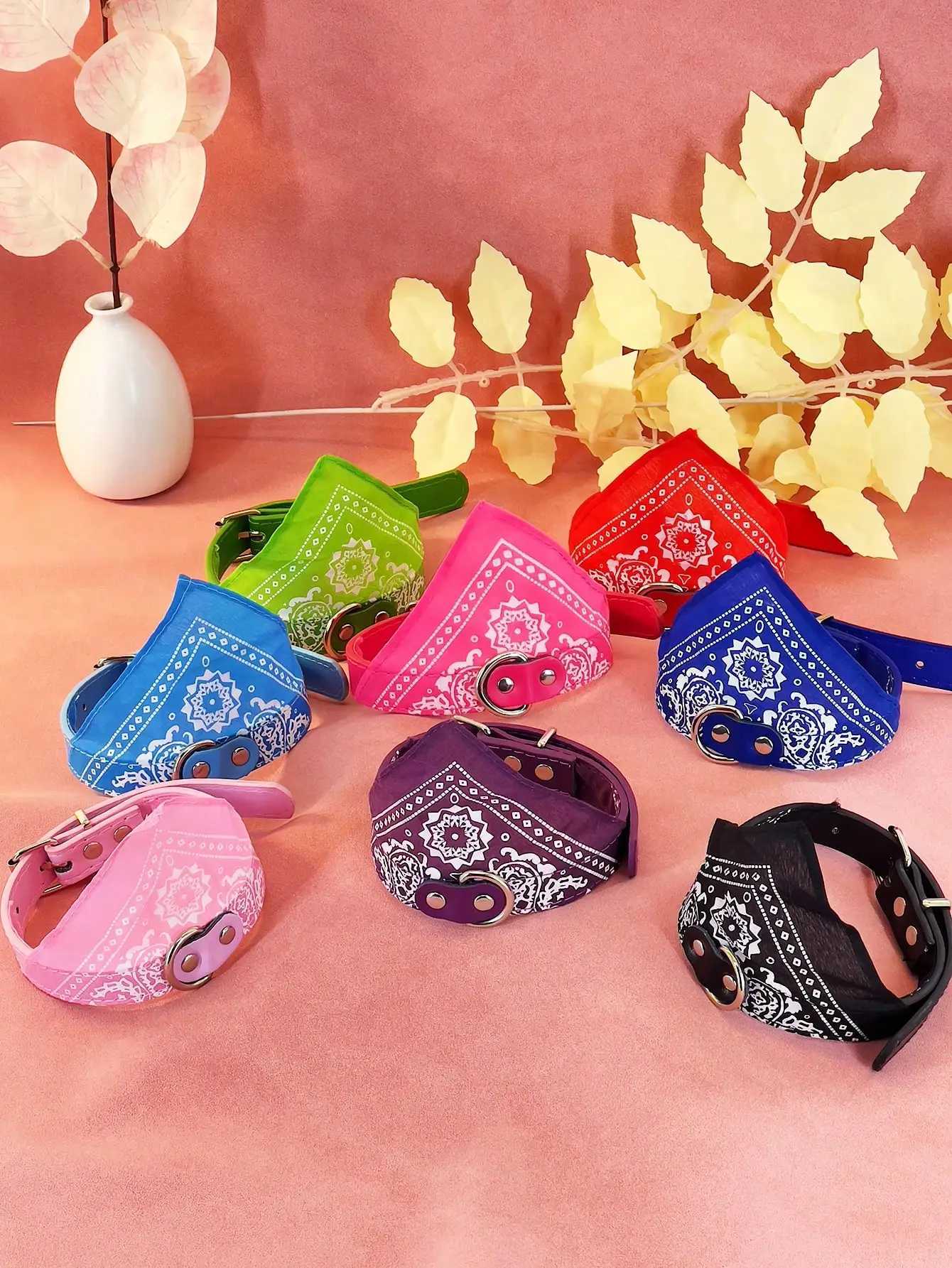 High Quality Pu Pet Collar Cat Bow Tie Saliva Towel Dog Collar Printed Triangle Scalp Dog Cat Universal T250407