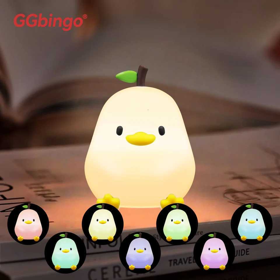 Touch Sensor RGB LED Night Light Cute Pear Duck Hamster Silicone Lamp for Kids USB Rechargeable Bedroom Bedside Lighting W251107