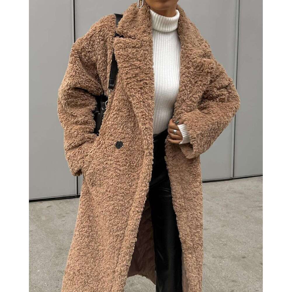 Autumn Winter New Cross-Border Women's Fashion Elegant Commuter Coat Long Sleeve Turn-Down Collar Furry Jacket for Women