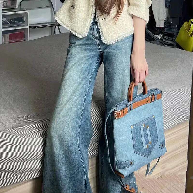 VM FASHION KISS 2024 New Retro Denim Jeans Casual Tote Cool Girl Shoulder Bags Soft Large Capacity Shopping Handbags Vintage