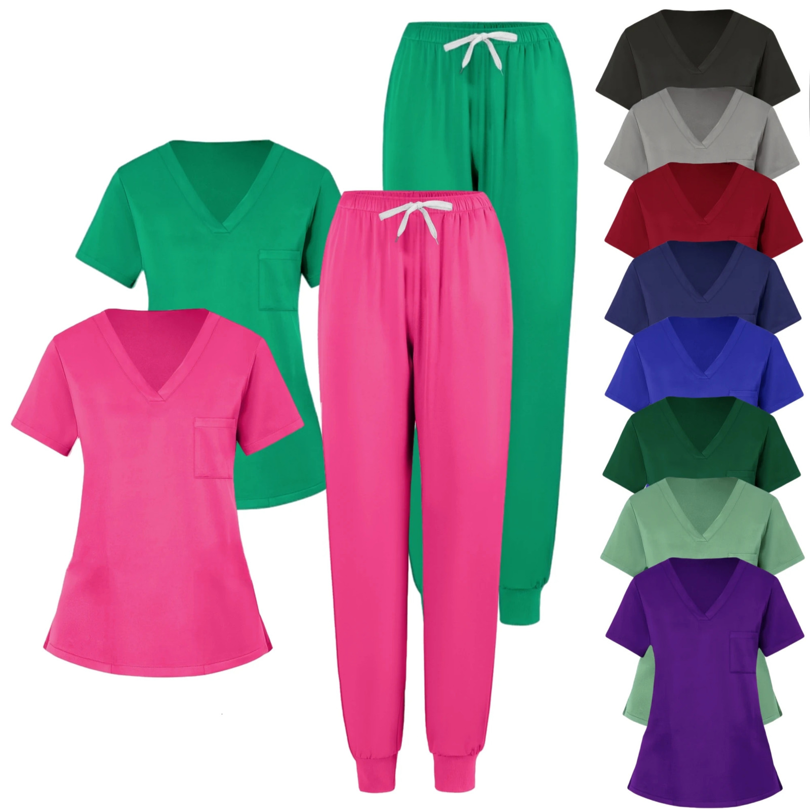 Operating Room Uniform Scrubs Women Men V Neck Top Straight Pants Set Nursing Pet Hospital Workwear Beauty Salon Clothes 250402