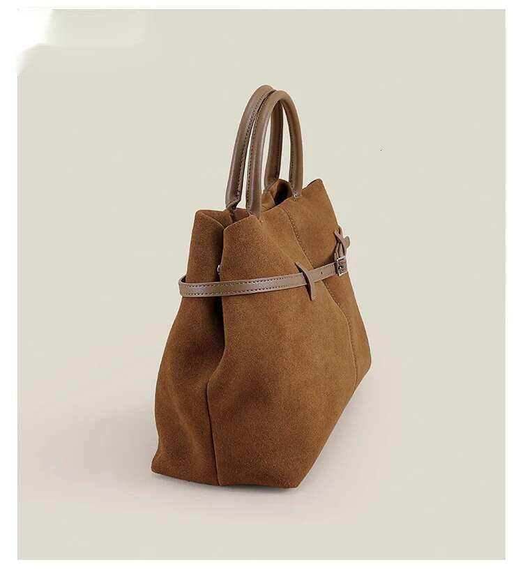 Hot Sale Russia Large Capacity Winter Travel Tote Matte Suede Cow Leather Women's Handbag Camel Coffee Color Shoulder Bag