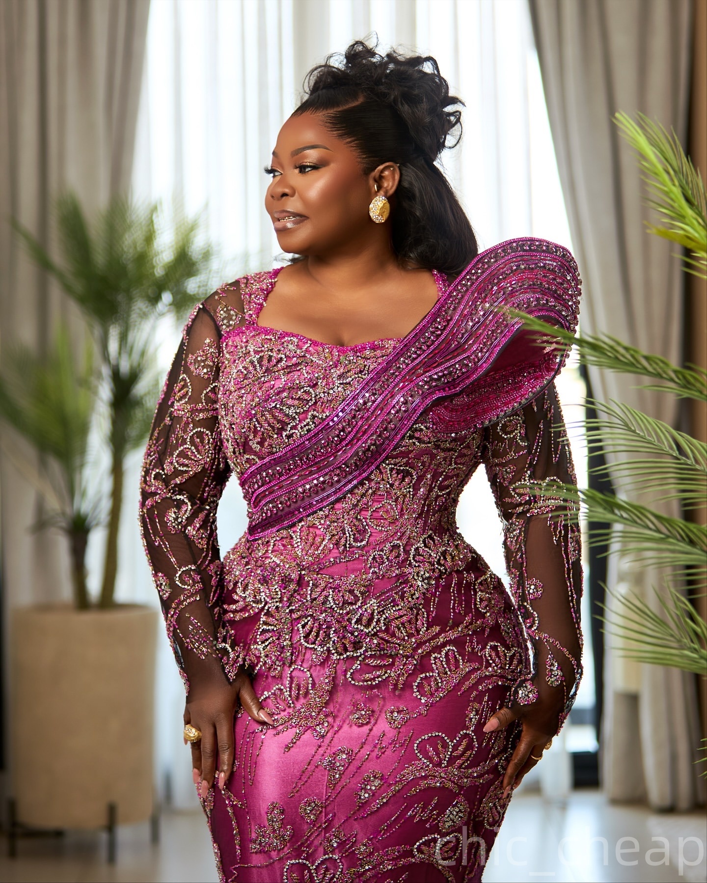 Aso Ebi Fuchsia Mermaid Prom Dresses 2026 Floral Lace Crystals Beaded Evening Formal Party Second Birthday Engagement Gowns Plus Size Dress For Specia