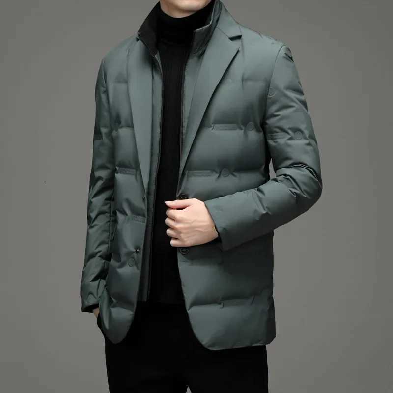 2025 Mens Winter New Fake Two-Piece Warm blazer Business Leisure Warm Stand-up Collar down JacketT251107