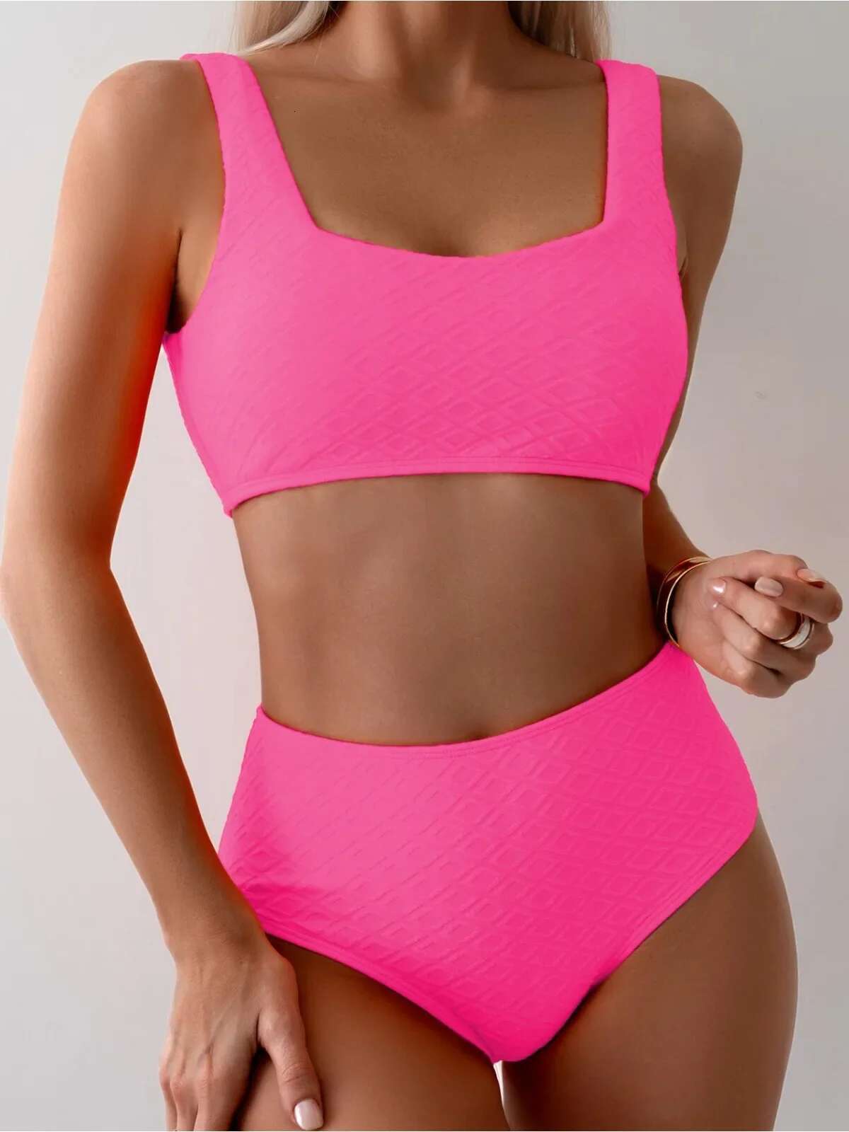 Dongdumaoyi Women S Solid Color Piece Swimsuit Sexy Square Neck High Waist Backless Beach Bikini Set Bathing Suit Summer New Swimwear