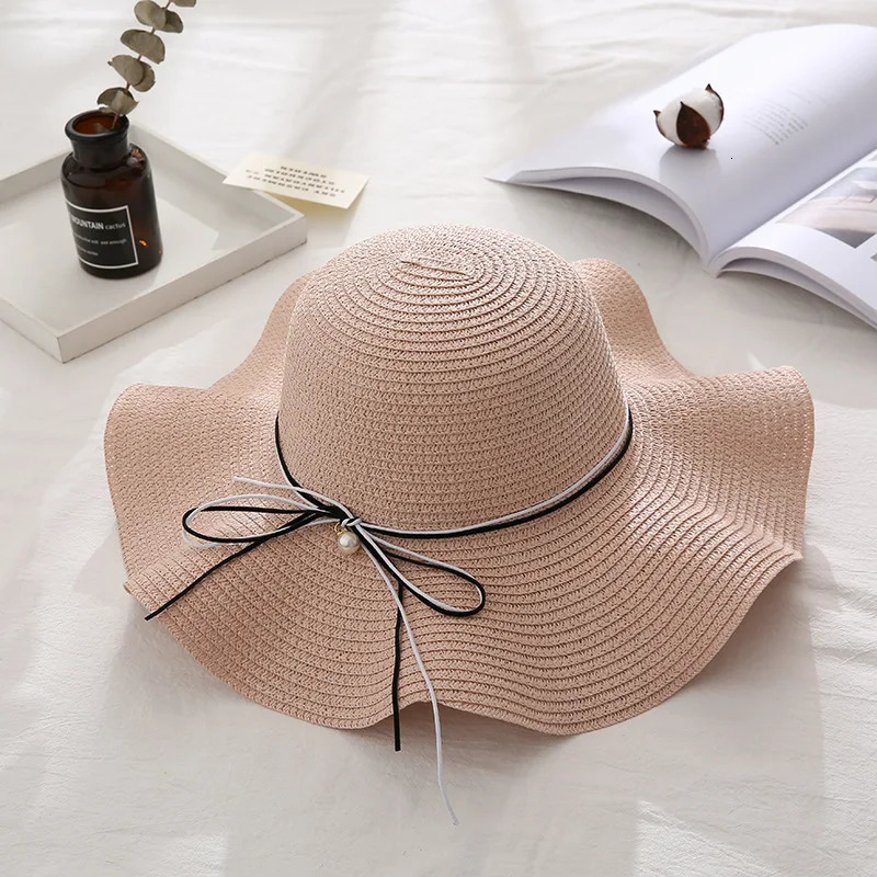 W41 Womens Hat Summer Japanese Wild Beach Straw Small Fresh Bow Adjustable Holiday Sun 250326
