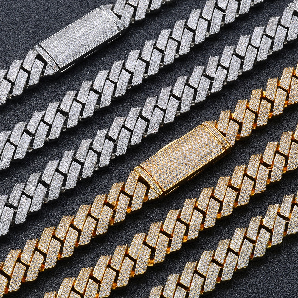 Classy 19mm Moissanite Bracelet & Rose Gold Cuban Chain Pendant Set Premium Jewelry Collection