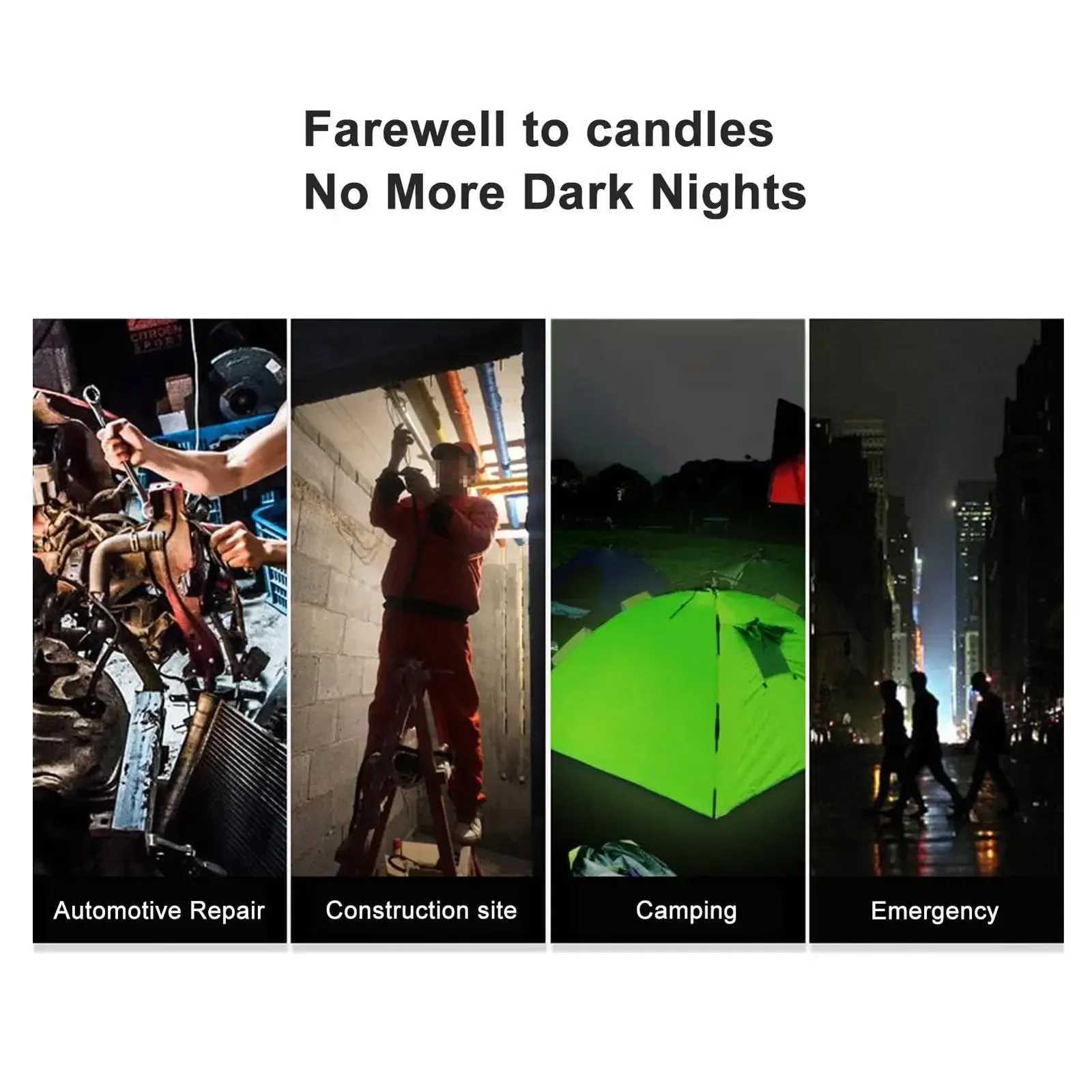 Portable Magnetic Auto Repair Work Light USB Rechargeable LED Flashlight With Magnet Hook For Car Repair Fishing Emergencies W251107