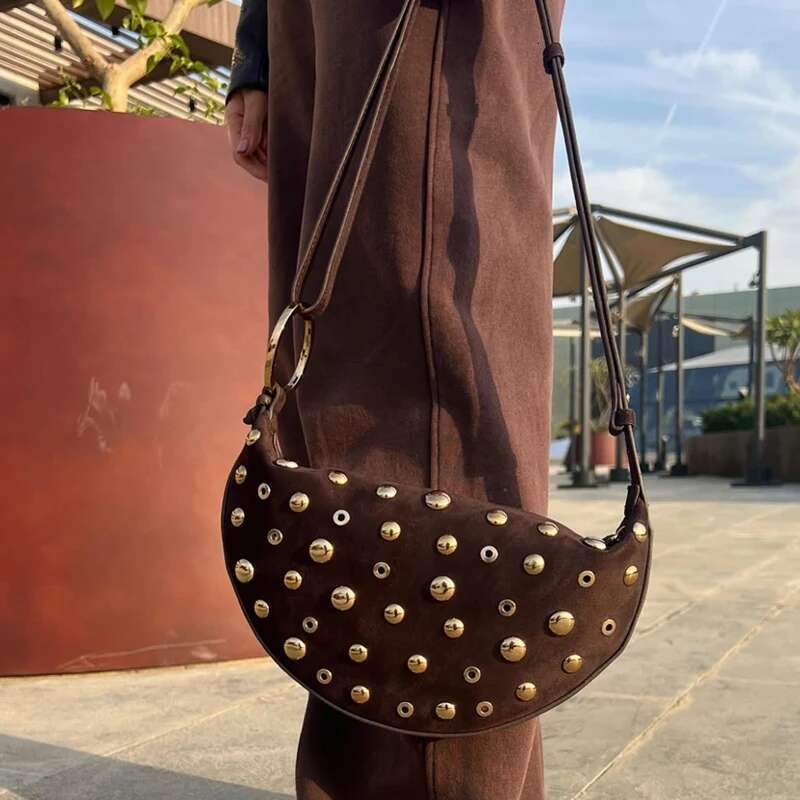 Faux Suede Saddle Bags For Women Designer Handbags And Purses 2025 New In Vintage Rivets Decoration Underarm Shoulder
