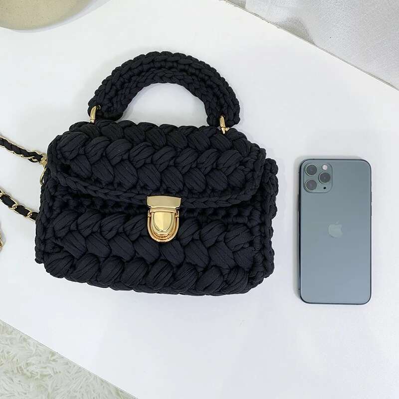 Hand-Woven Crochet Homemade Ful Strip Thread Handbag Women's Shoulder/Crossbody Bag
