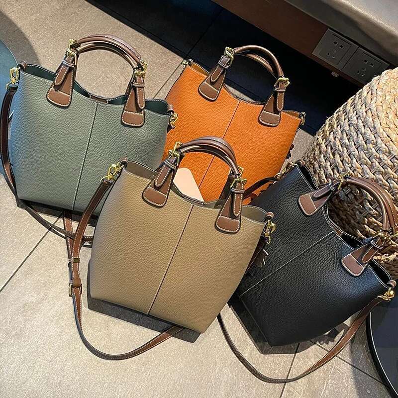 New Genuine Leather Fashion Designer Handbag Banquet Single Shoulder Crossbody Bucket Women's Bag