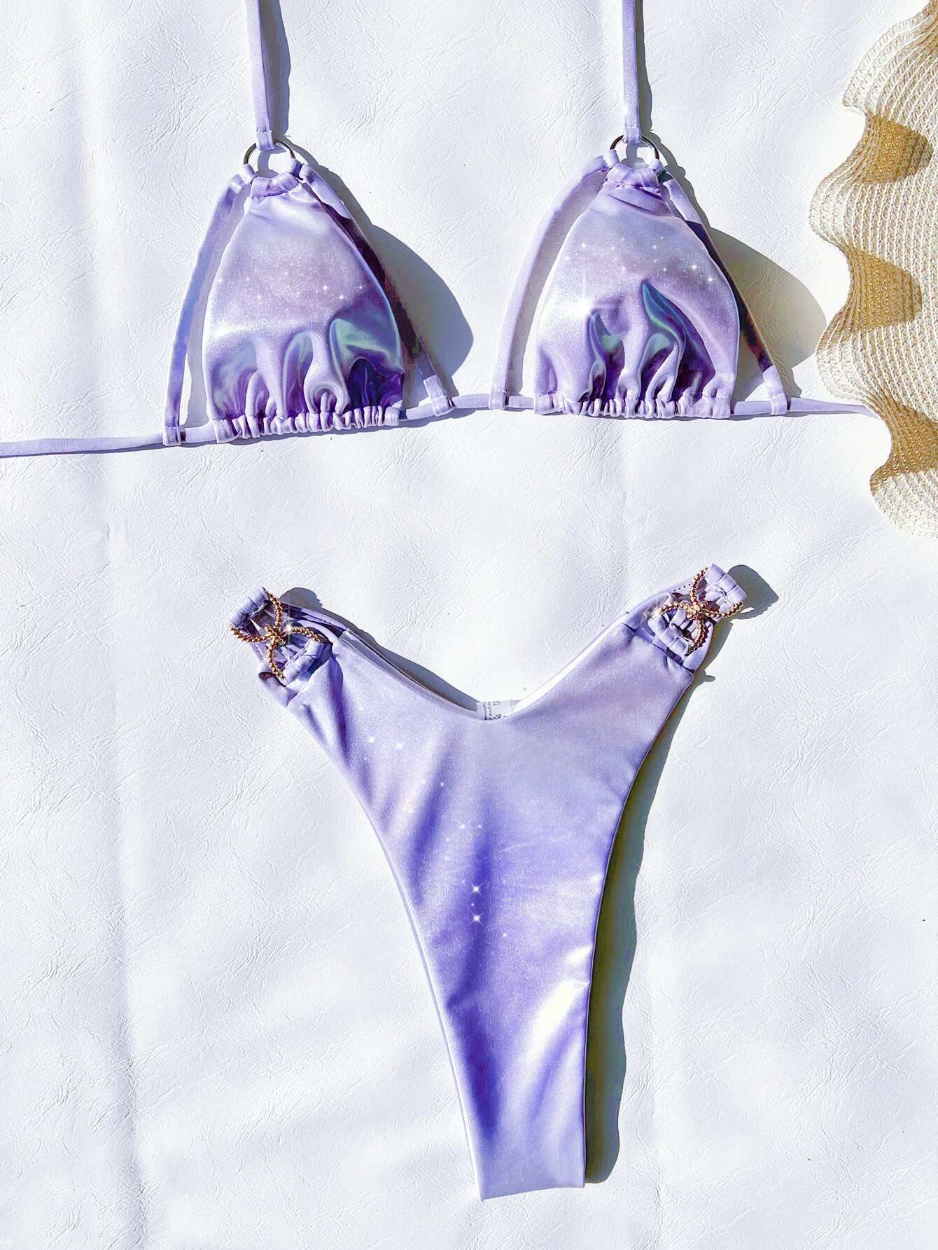 Dongdumaoyi Shiny Purple Brozing Bikini Set Women Halter Hollow Out Push Up Diamond High Waist Swimsuit Beach Bathing Suit Swimwear