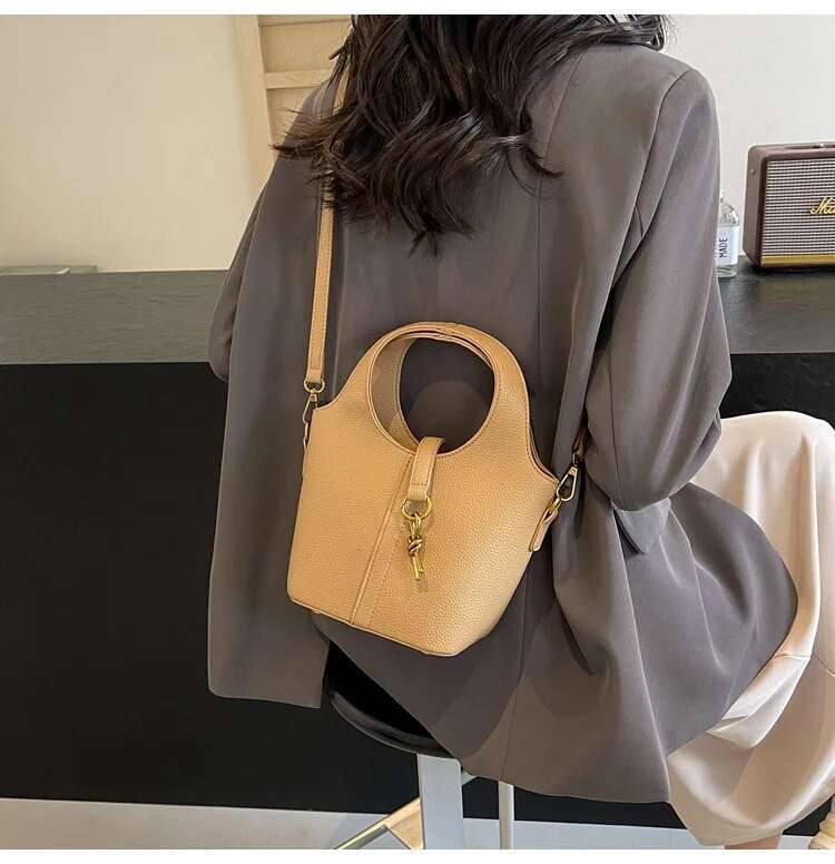 Cross Border Large Capacity Bucket Handbag For Women Fashion Solid Color Crossbody Bag Advanced Daily Professional