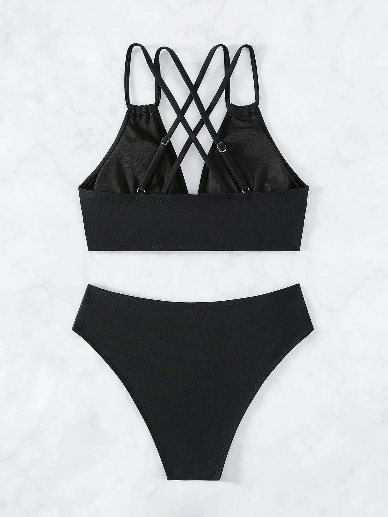 Dongdumaoyi Sexy Black Double Strap Criss Cross Backless Bikinis Sets Women Hollow Out High Waist Swimsuit Beach Bathing Suit Swimwear