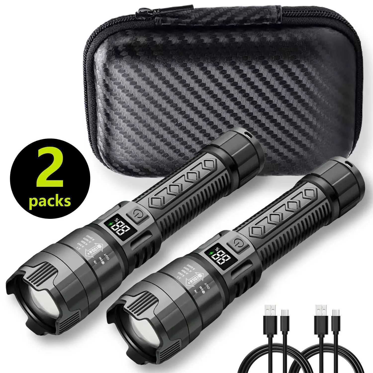 Portable Telescopic Zoom ABS Flashlight 3 Lighting Modes Rechargeable IPX4 Waterproof Torch With Power Display For OutdoorW251106
