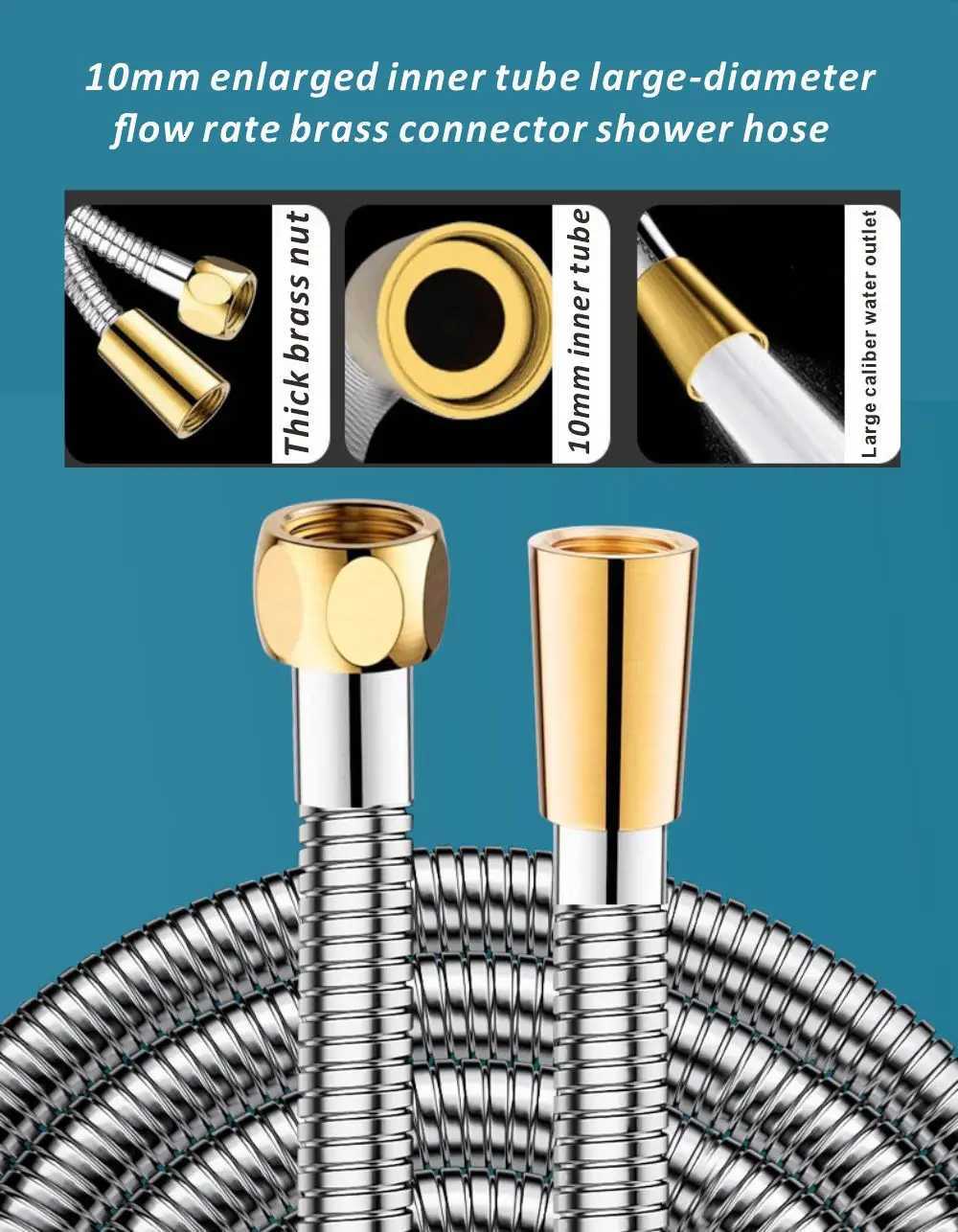 15/2/ ible Shower Hose Stainless Steel 10mm Inner Tube Enlarged Large Flow Long Bathro Shower Pipe Bathro Accessories Y251107