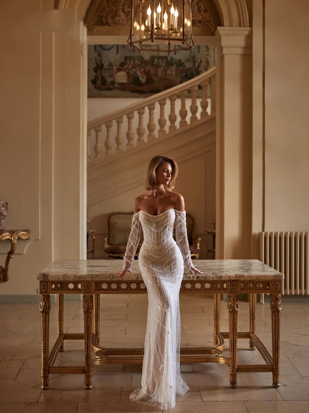 Exquisite Off The Shoulder Mermaid Wedding Dresses Tiered Sequins Lace Dress Bridal Gown Customized Vestido De Novia