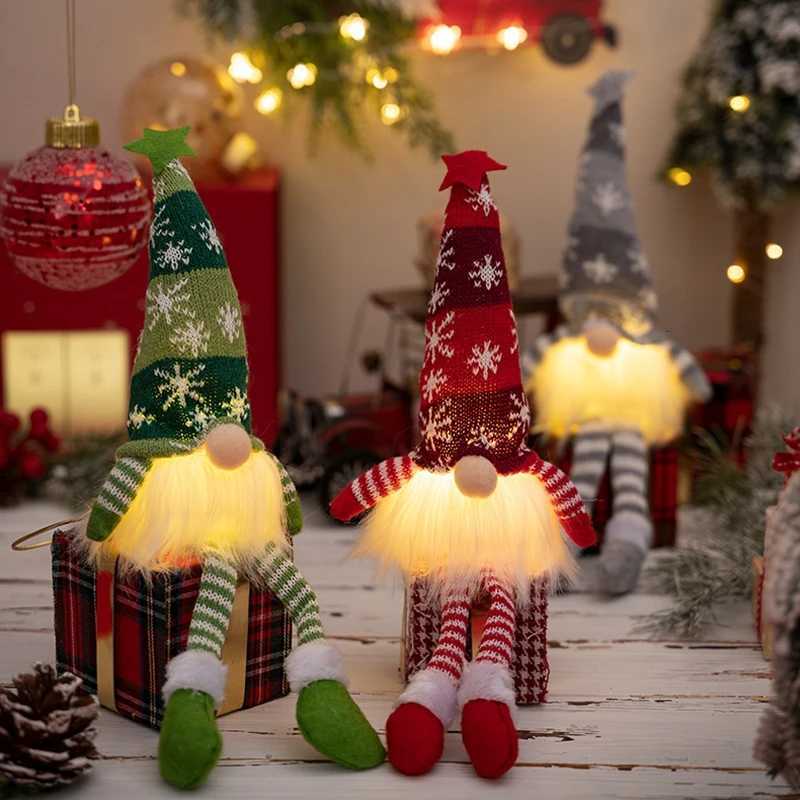 Christmas Gnomes Faceless Doll with LED Light Gonk Dwarf Elf Pendant Plush Knitted Xmas Tree Hanging Ornaments Navidad Gifts W251107