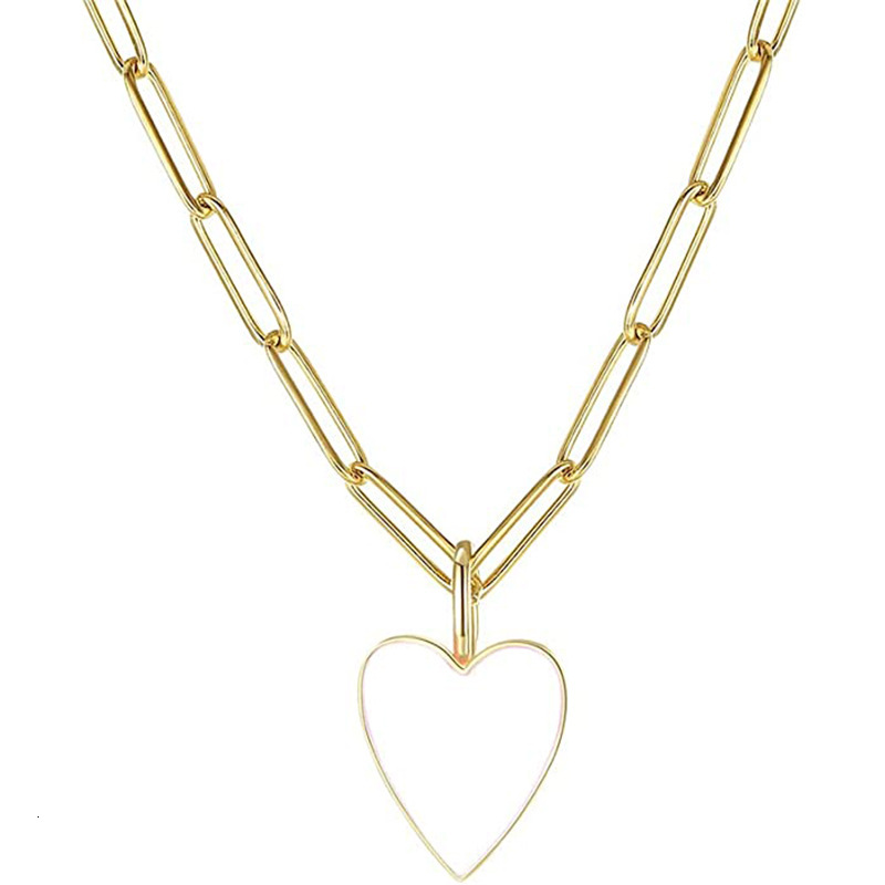 Top Source Colorful Heart shaped Jewelry Gold Plated Stainless Steel Paper Clip Cute Exquisite Necklace for Women, Youth and Girls