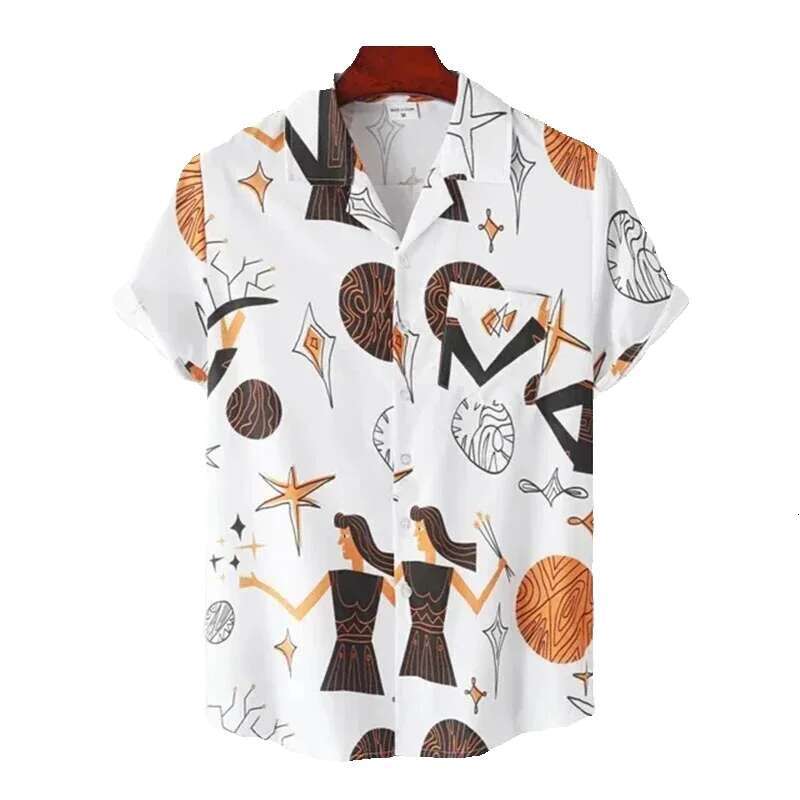 Summer rainbow professional collar oversized Camisa Hawaiian 3D printed fashionable men's and women's Haruku short sleeved shirt