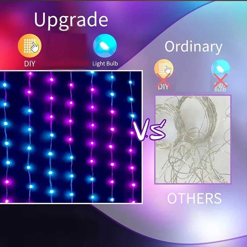 1/2PCS Smart LED Curtain Lights LED Fairy Lights App Control Music Sync DIY Pattern Waterproof for Indoor Outdoor Party Decor W251107