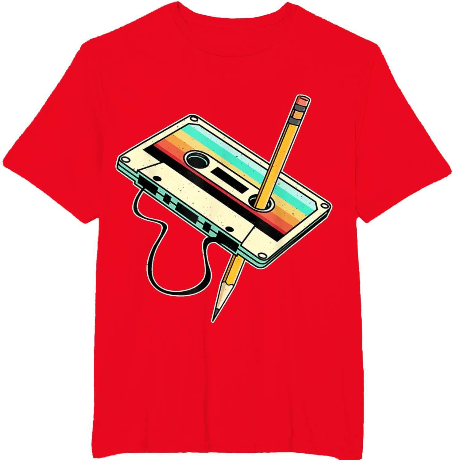 Cassette Tape Pencil 1980S Retro Throwback Music T-Shirt Men Clothing Vintage T Shirt Camisetas