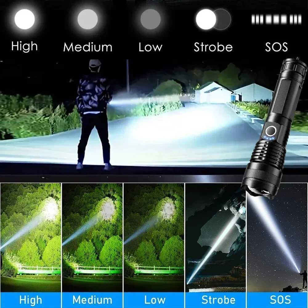 P50 Aluminum Alloy Glare Flashlight 26650/18650 USB Charging Long-Range Outdoor Waterproof Telescopic Zoom Night Fishing LightW251106
