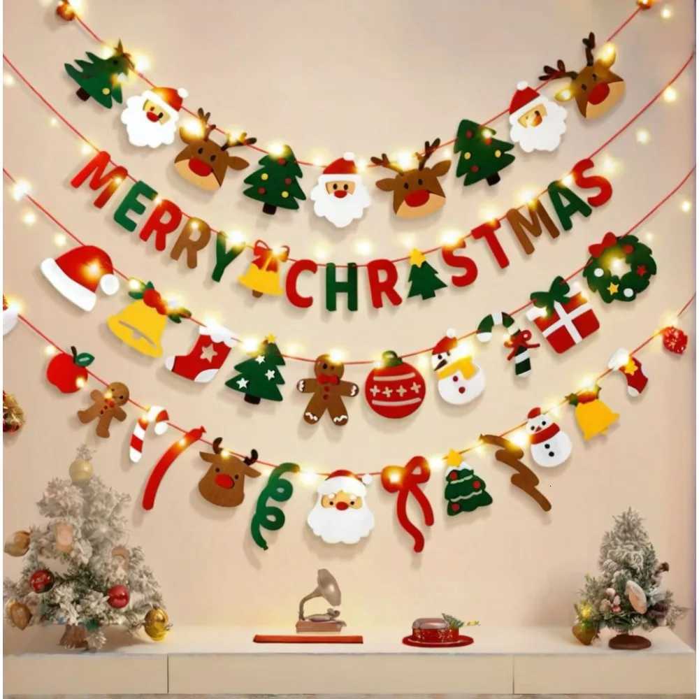 Merry Christmas Handmade DIY Pull Flag Christmas Party Wall Luminous Banner Home Christmas Decorations Room Background Decor W251107