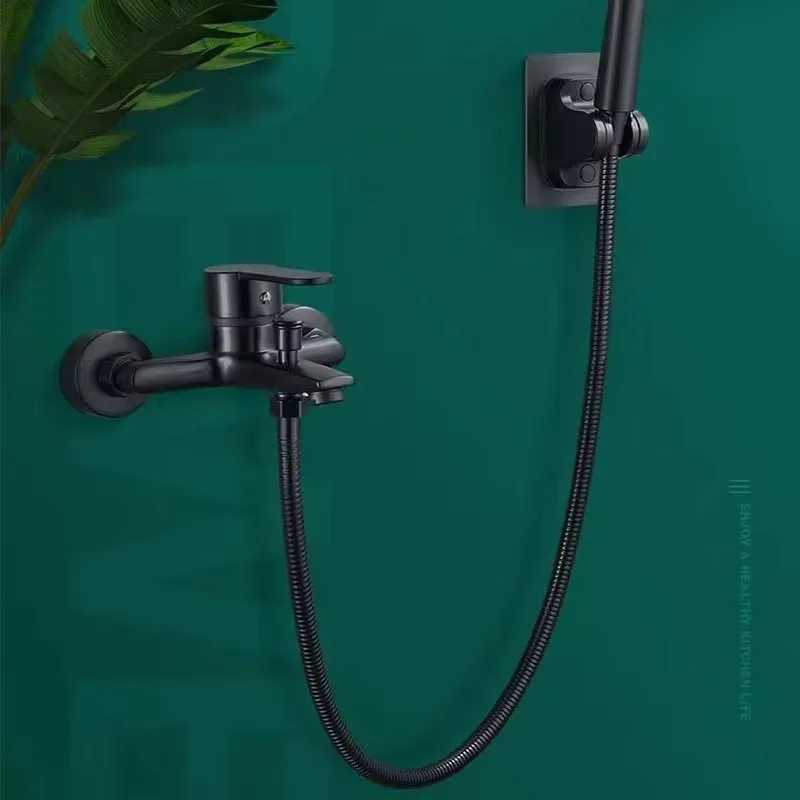 15/2/ Stainless Steel Shower Hose Black/Silver Long Bathro Shower Water Hose Extension Plumbing Pipe Shower Tube Y251107