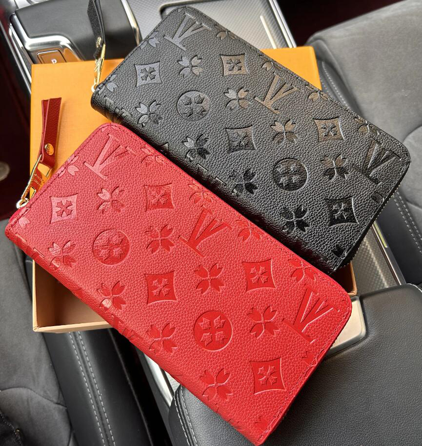 Designer Wallet Luxury Women Short Purse Embossed Flower Letters Wallets Credit Card Holders Ladies Plaid Money Clutch Bags Pueses with Orange Box