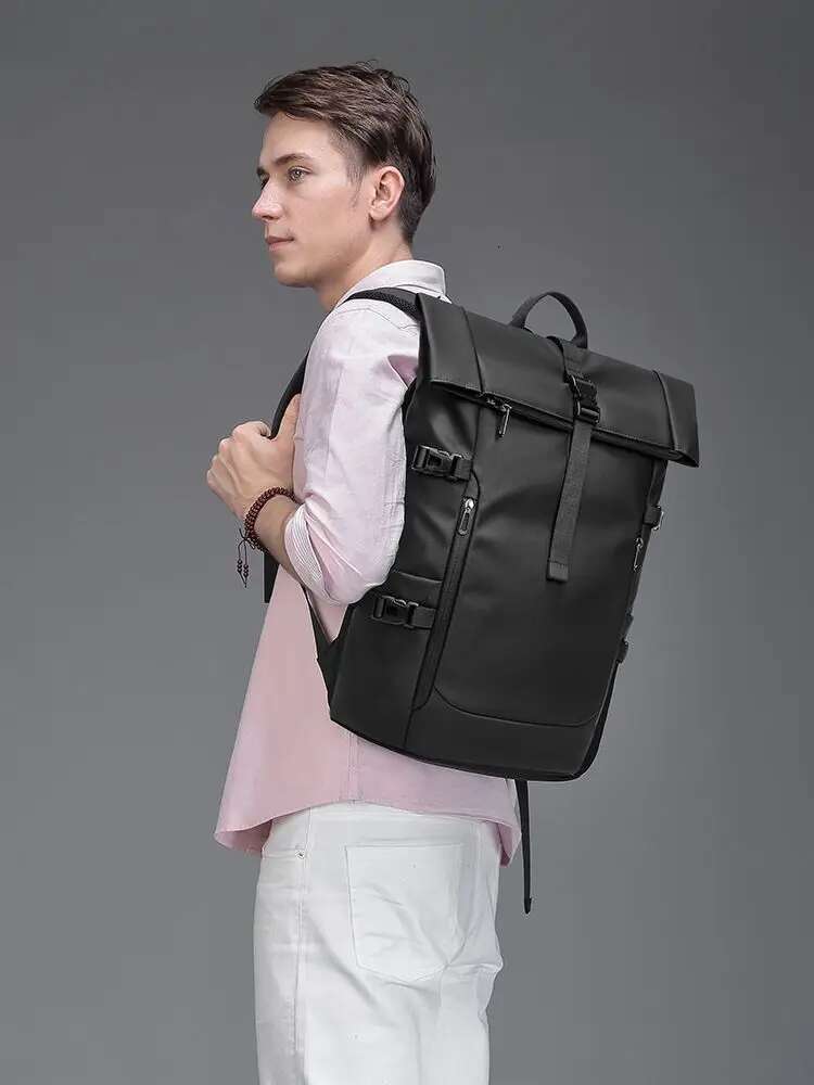 EURCOOL Large Capacity Laptop Bag Mochilas Men's Waterproof Rollup Backpack Women Travel Expandable USB Charging