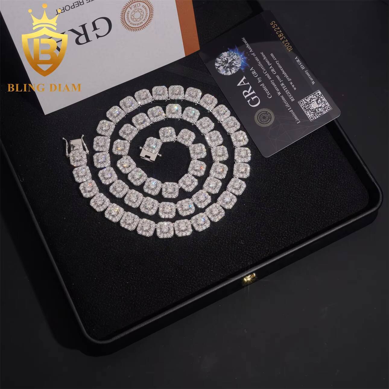 VVS Moissanite Diamond 10mm GRA Certificated Luxury Fashion Hip Hop Fine Jewelry Iced Out Necklace Miami Cuban Link Chain