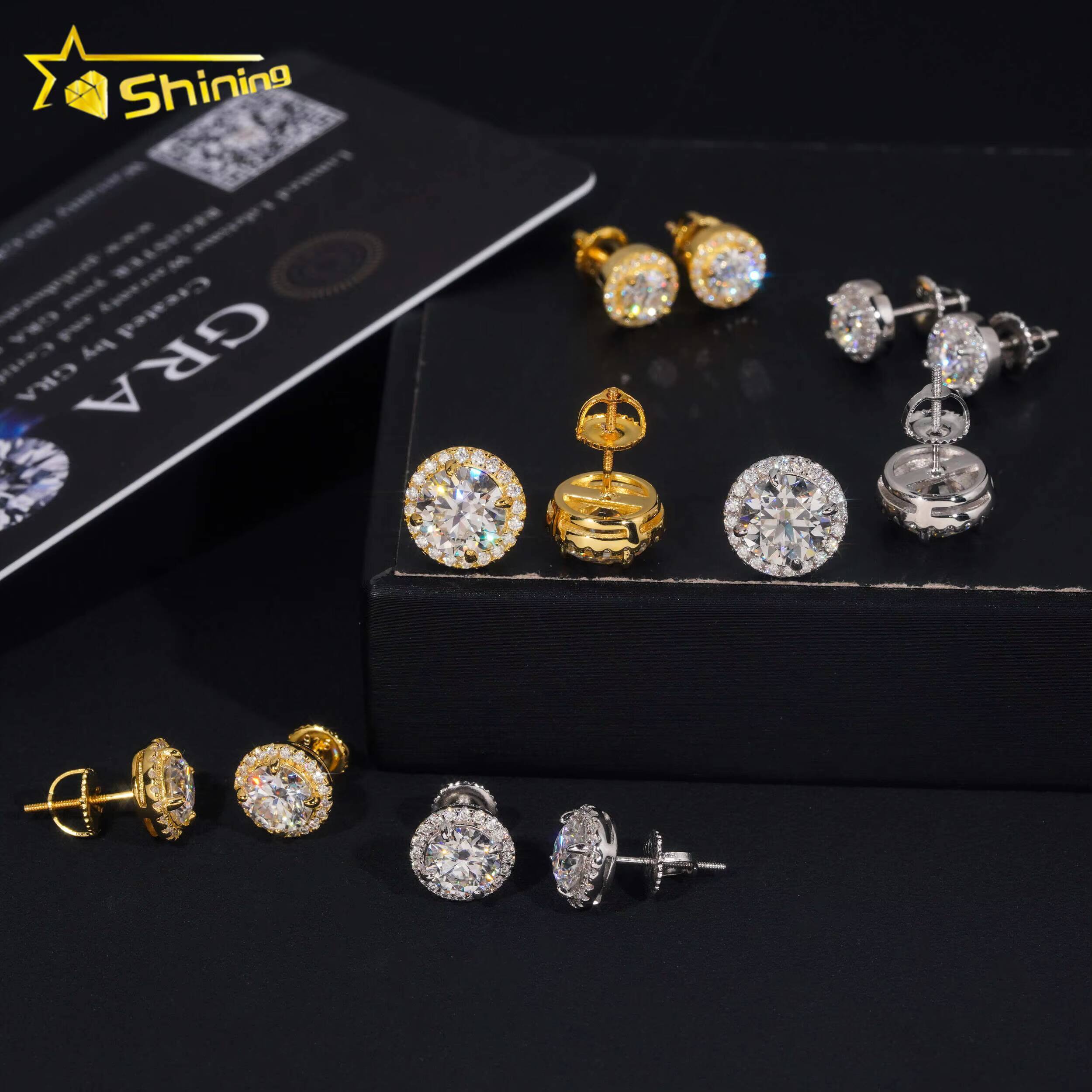 Fine Jewelry Stud Earring Moissanite Pass Diamond Tester Gold Plated 925 Sterling Silver Iced Out VVS Diamond Moissanite Earring