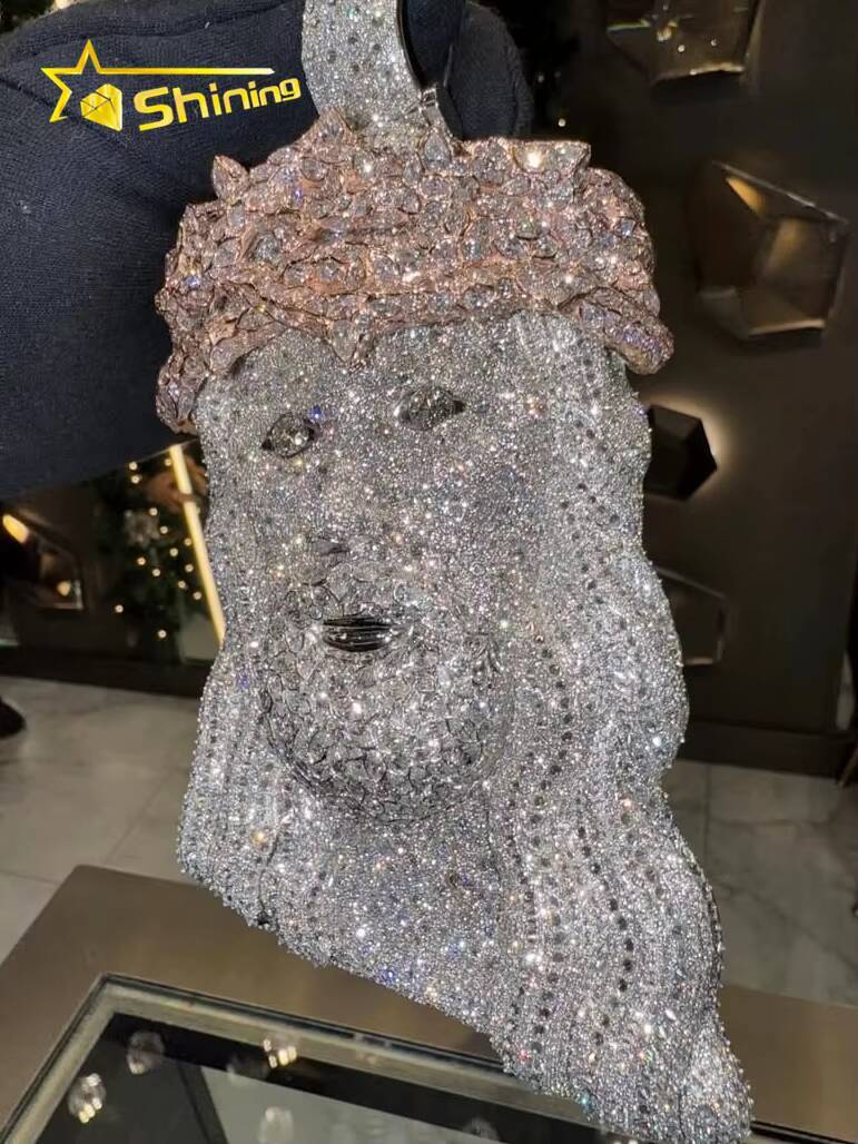 Hip Hop Jewelry 925 Silver Fully Moissanite Jesus Pendant High Quality Custom Moissanite Pendant Men Iced Out Charms Pendant