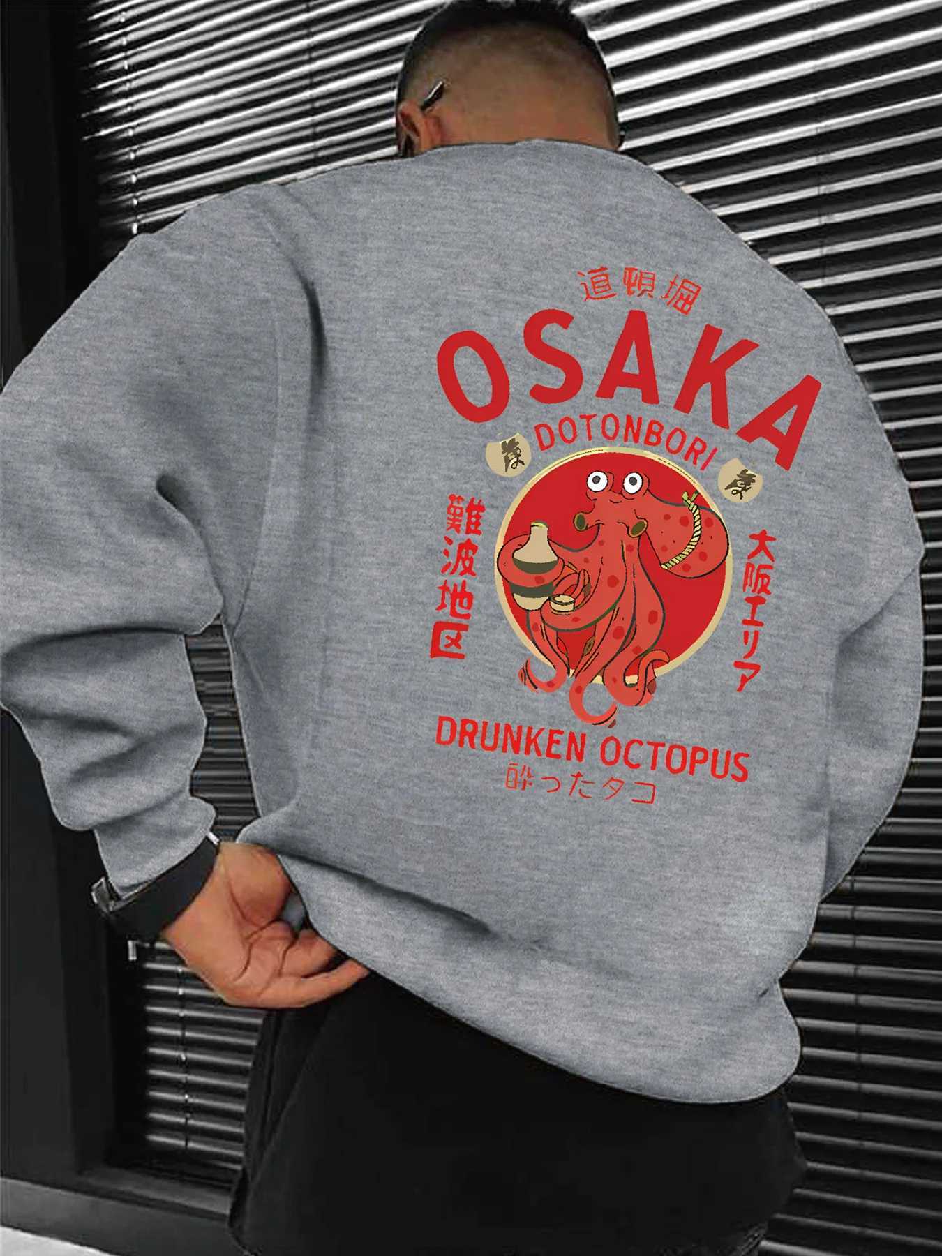 Mens sweatshirt OSAKA Dotonbori Drunken Octopus Japanese and bottle design Casual wear Autumn and winter clothingY251107