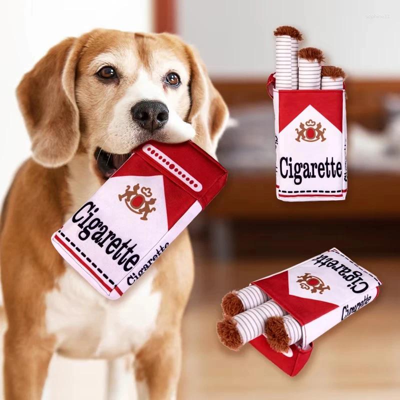 Update Creative Interactive Giggles Dog Toys Funny Plush Chewing Toy With Squeaking Sound Cigaret Box Good Pet Gifts