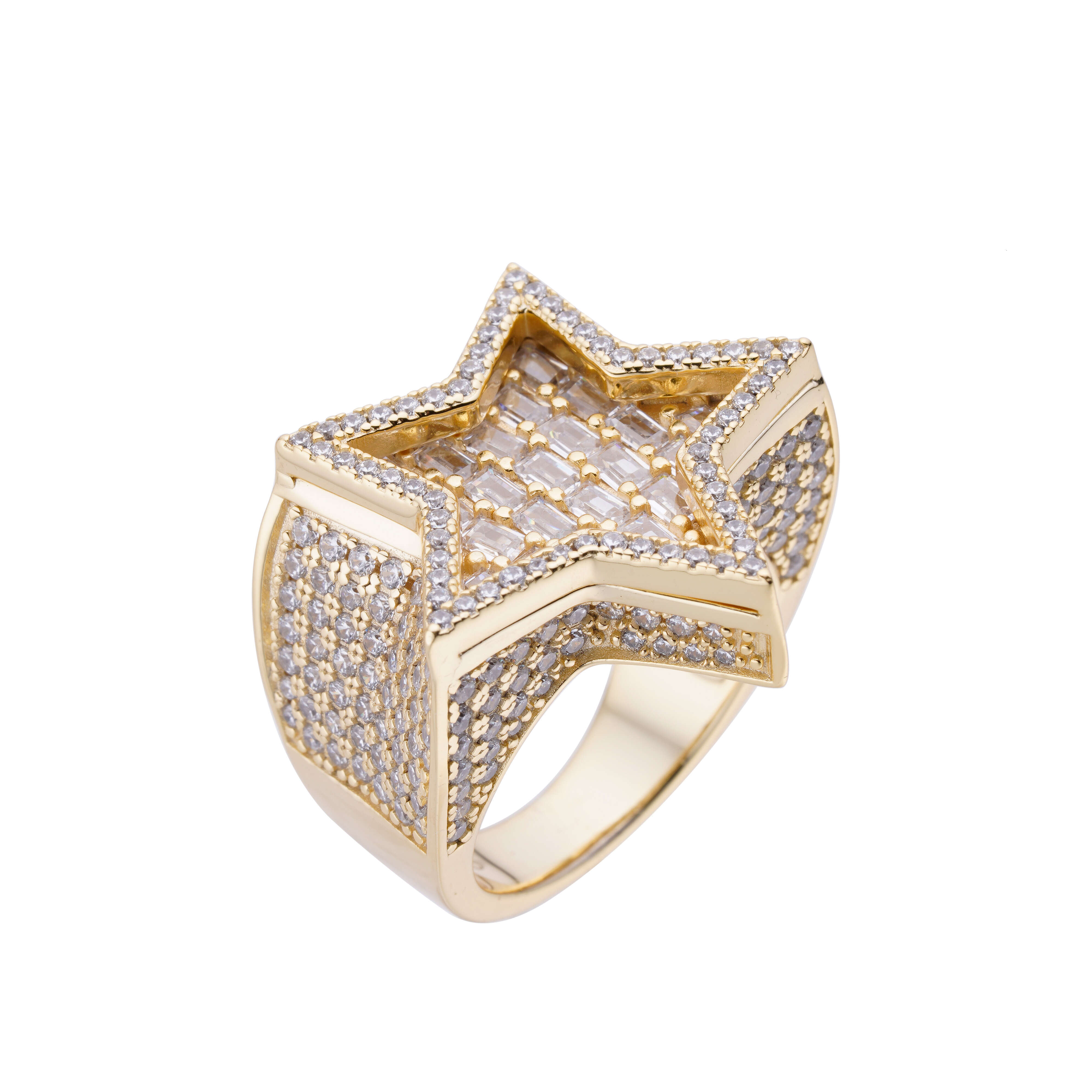Iced Out Vvs Moissanite Diamond Cz Stone Men David Star Iced Out Star Ring