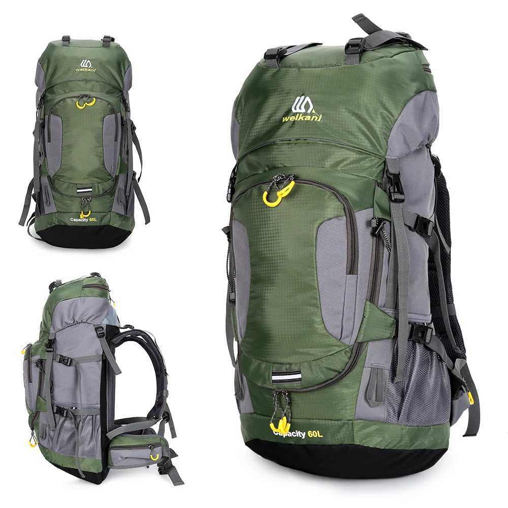 60L Waterproof Hiking Backpack Camping Mountain Climbing Cycling Backpack Outdoor Sport Bag with Rain Cover for TravelingXJ251106