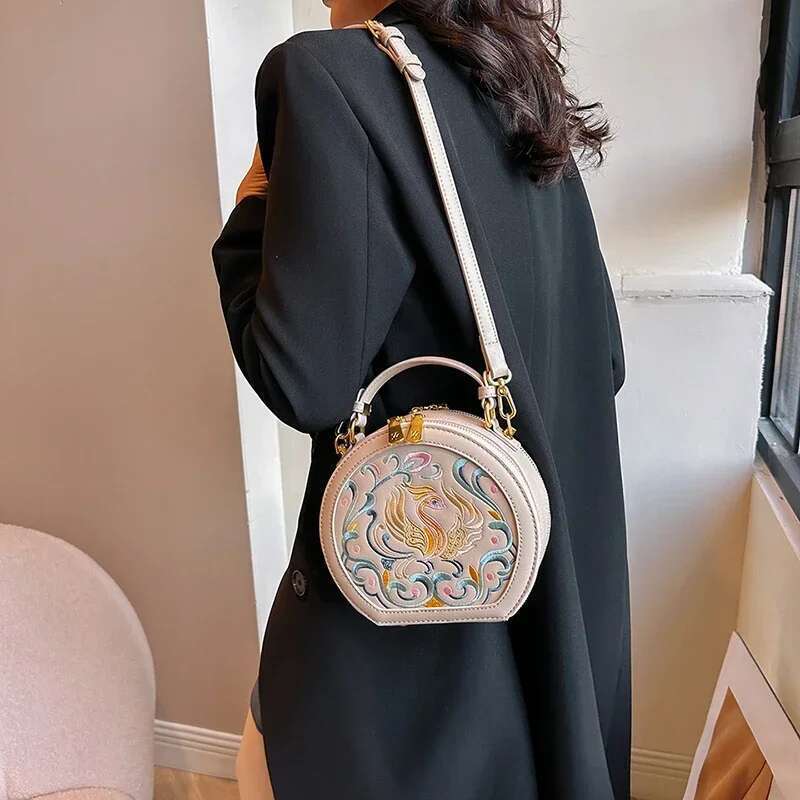 Embroidery Fashion PU Crossbody Circular Sewing Thread 2025 High Quality Bags for Women Pu Zipper Women's Handbags 's