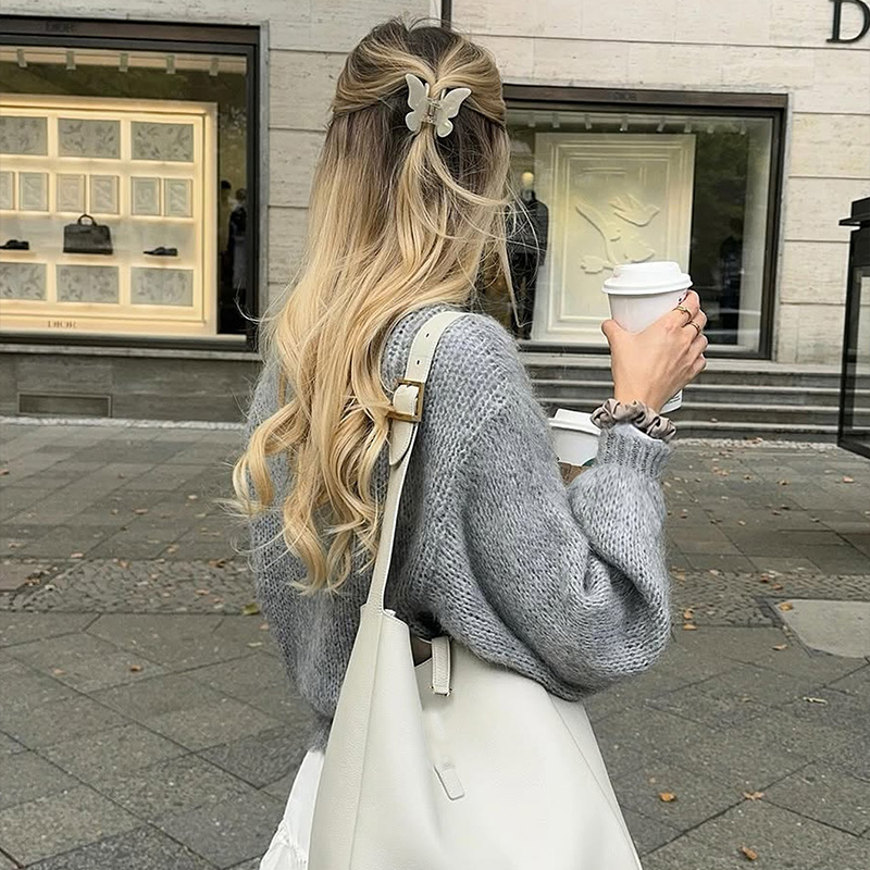 Women's solid-color top, round-neck long-sleeved pullover with a front opening,popular in autumn and winter, versatile for all occasions, office 